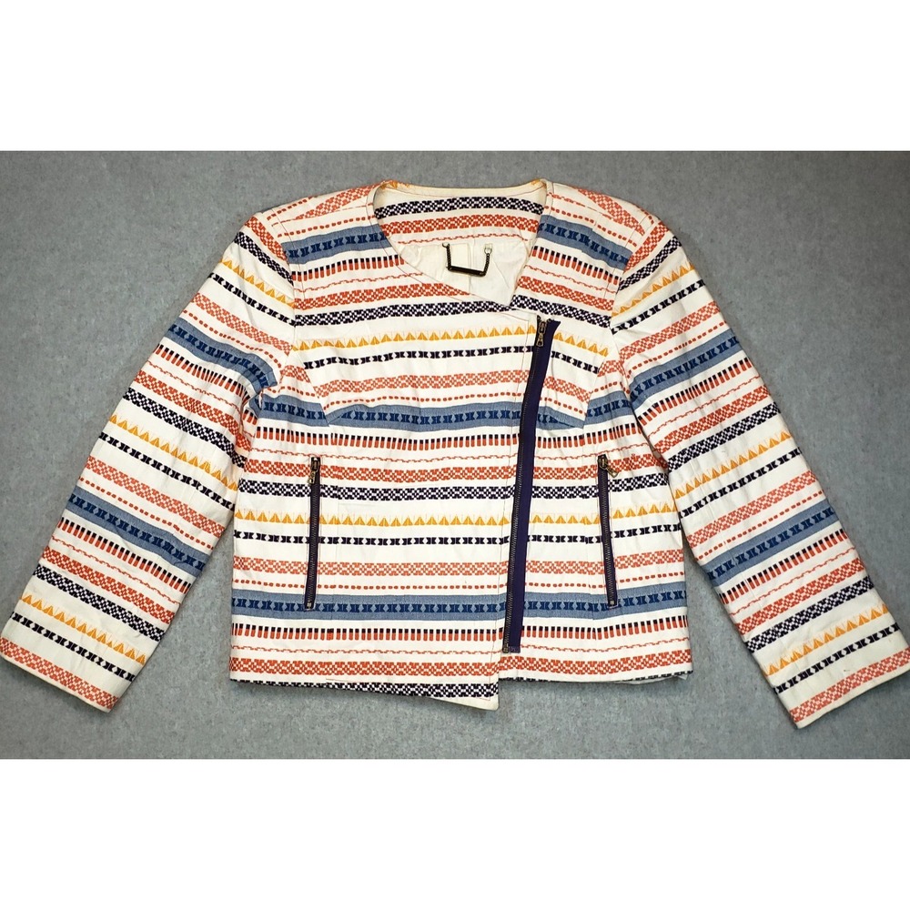 Trina Turk Beatrix Tribal Embroidered Blazer Womens Multicolor Sz 8 Zip Up